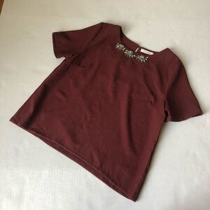 Blu Pepper Boutique Blouse with Jeweled Neckline